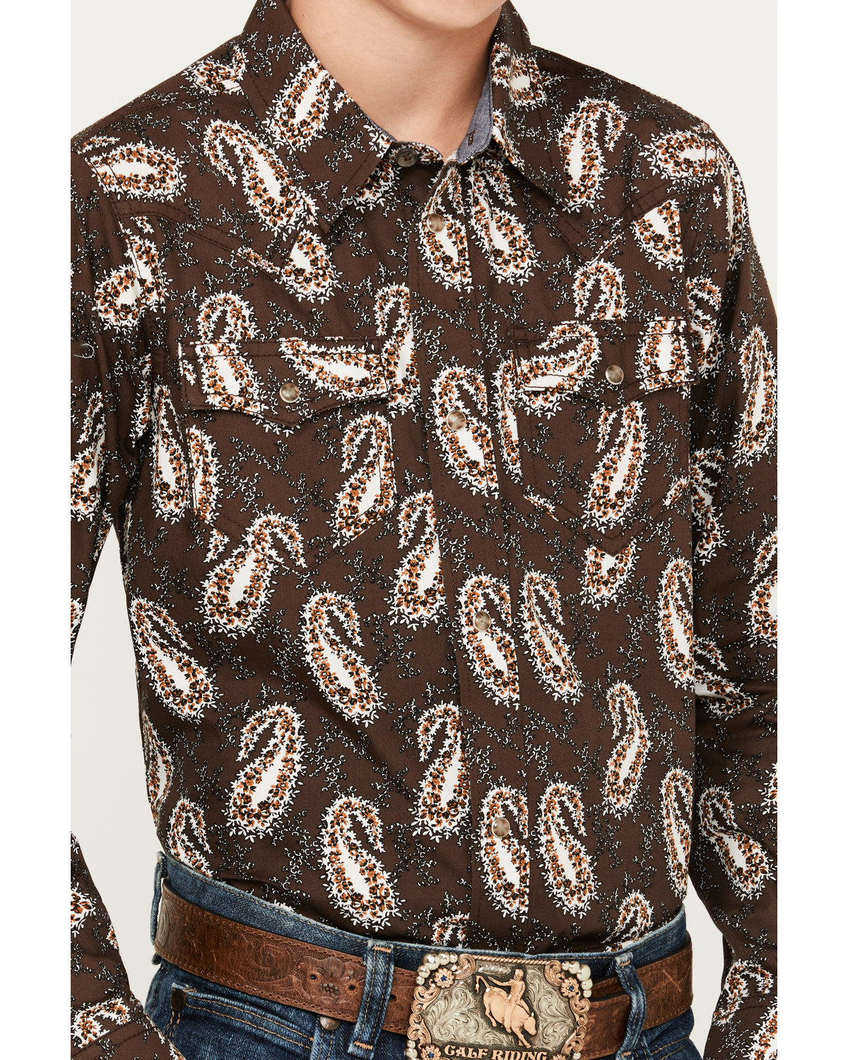 Boys' Flea Market Paisley Print Long Sleeve Snap Western Sh Brown