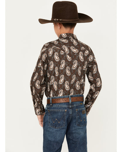 Boys' Flea Market Paisley Print Long Sleeve Snap Western Sh Brown
