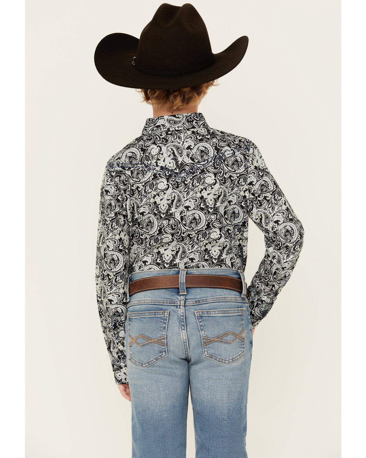 Boys' Showdown Paisley Print Long Sleeve Snap Western Shirt Navy