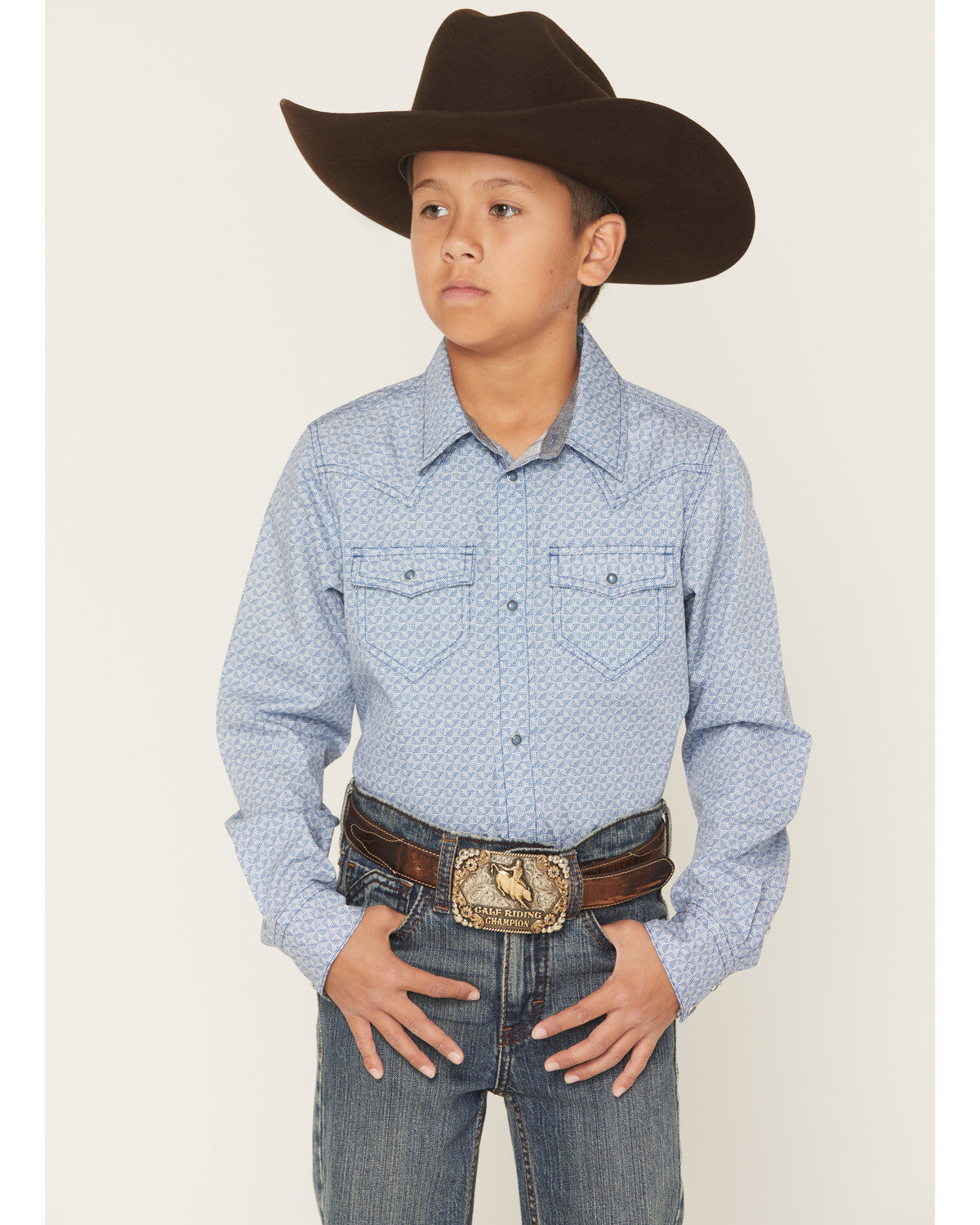 Boys' Coastal Cowboy Geo Print Long Sleeve Snap Western Shi Blue