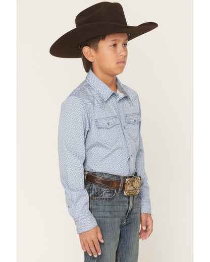 Boys' Coastal Cowboy Geo Print Long Sleeve Snap Western Shi Blue