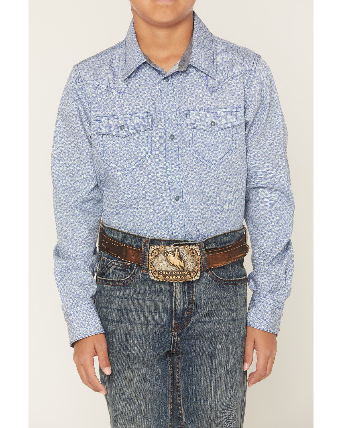 Boys' Coastal Cowboy Geo Print Long Sleeve Snap Western Shi Blue