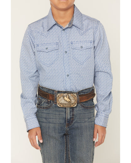 Boys' Coastal Cowboy Geo Print Long Sleeve Snap Western Shi Blue