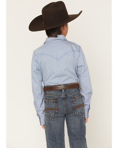 Boys' Coastal Cowboy Geo Print Long Sleeve Snap Western Shi Blue