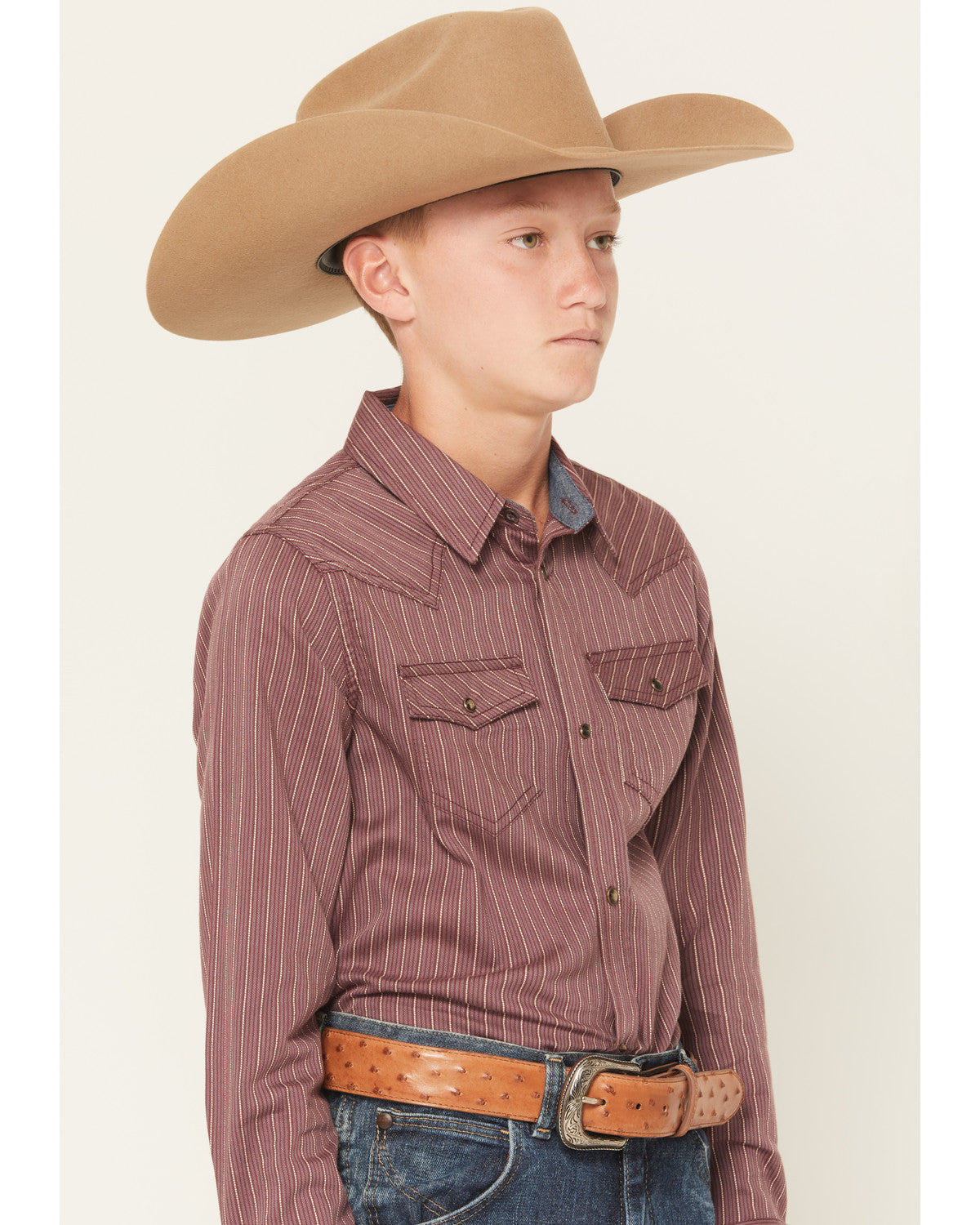 Boys' Everest Peak Striped Print Long Sleeve Snap Western S Burgundy