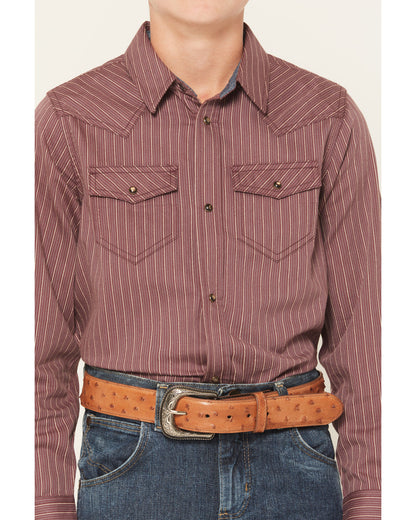 Boys' Everest Peak Striped Print Long Sleeve Snap Western S Burgundy