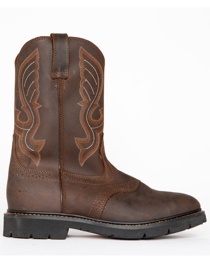 Men's Mustang Western Pull-On Work Boots - Soft Toe Brown