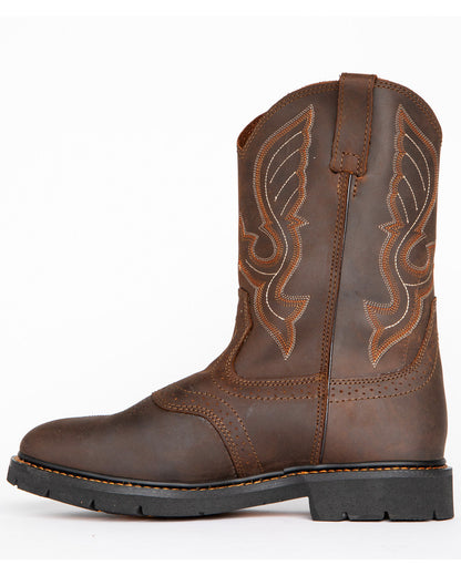 Men's Mustang Western Pull-On Work Boots - Soft Toe Brown