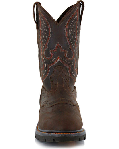 Men's Mustang Western Pull-On Work Boots - Soft Toe Brown