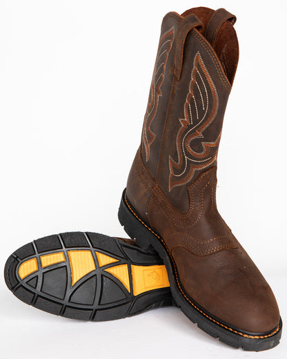 Men's Mustang Western Pull-On Work Boots - Soft Toe Brown