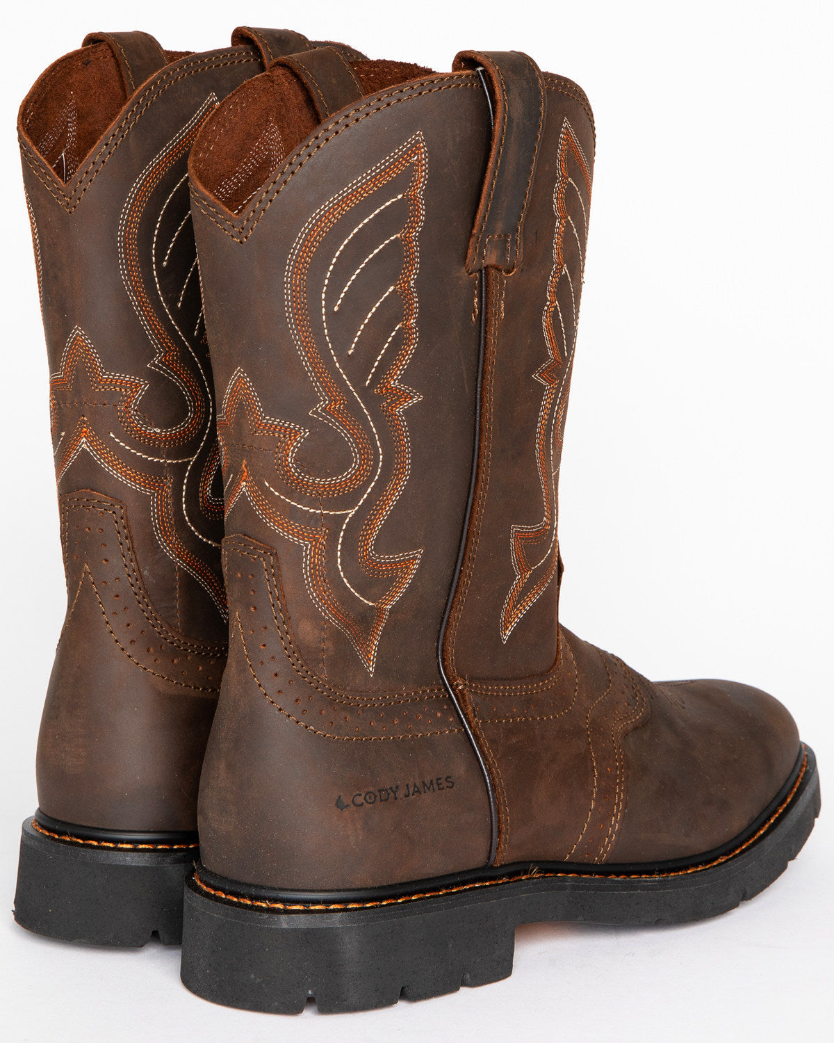 Men's Mustang Western Pull-On Work Boots - Soft Toe Brown