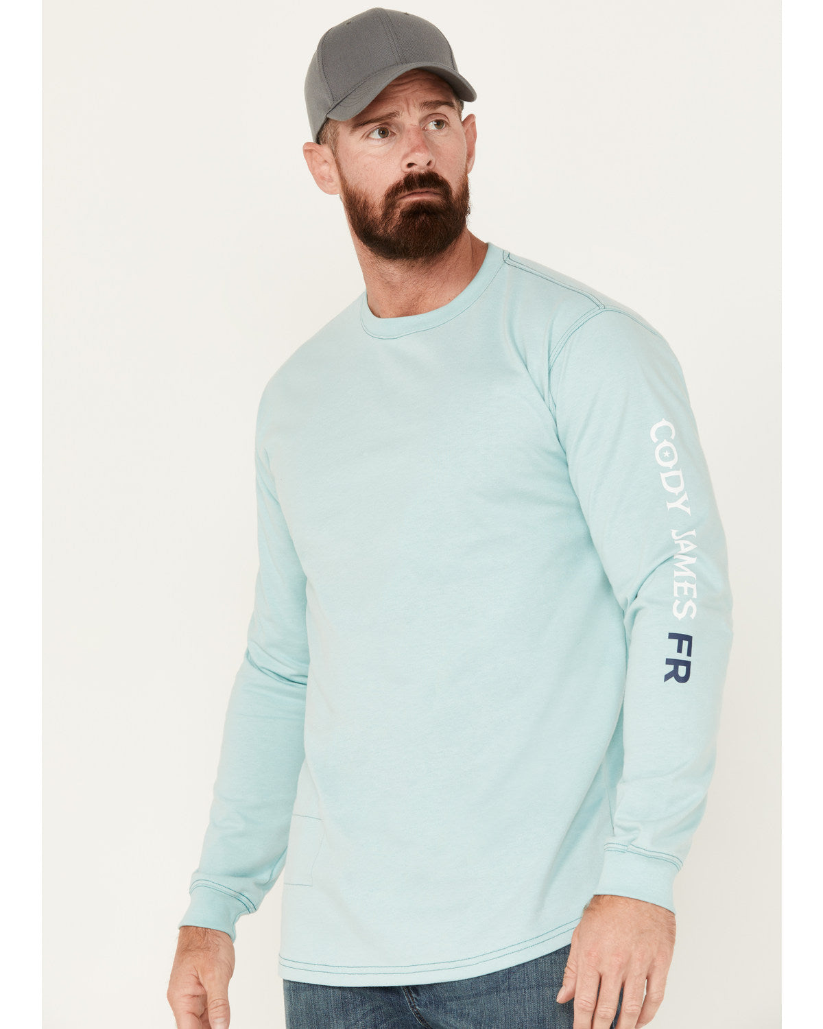 Men's FR Logo Long Sleeve Stretch Work T-Shirt Aqua