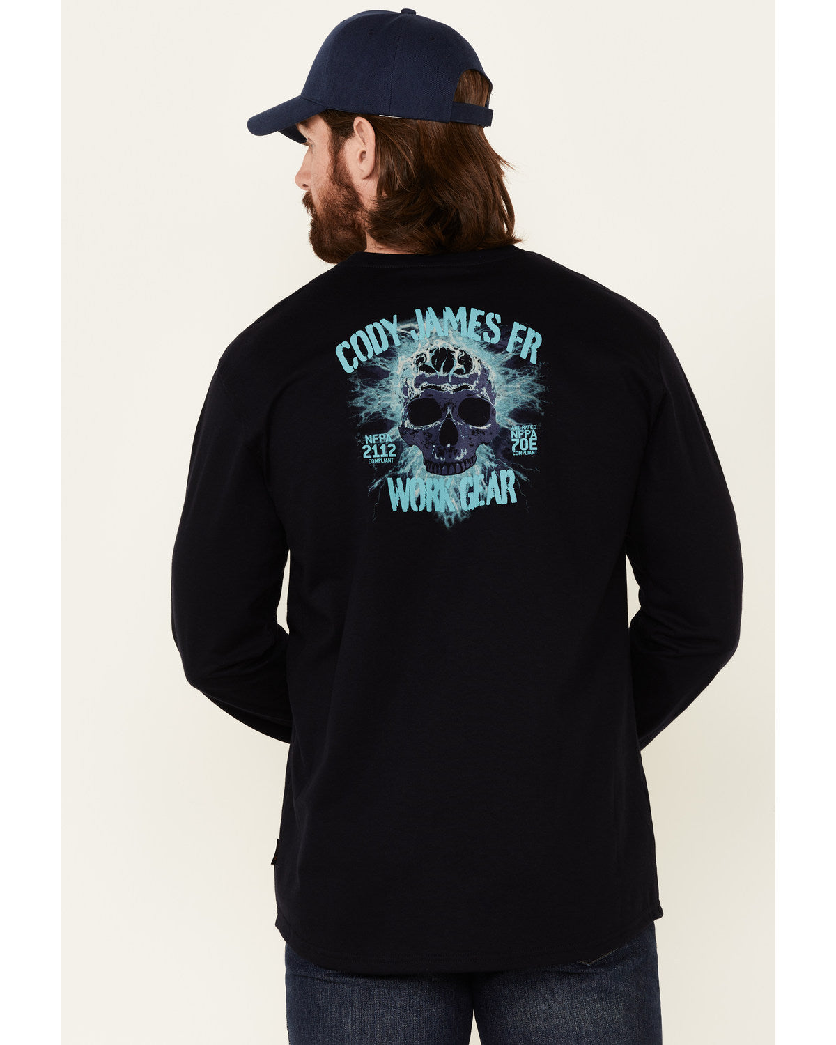 Men's FR Back Graphic Long Sleeve Work T-Shirt Navy