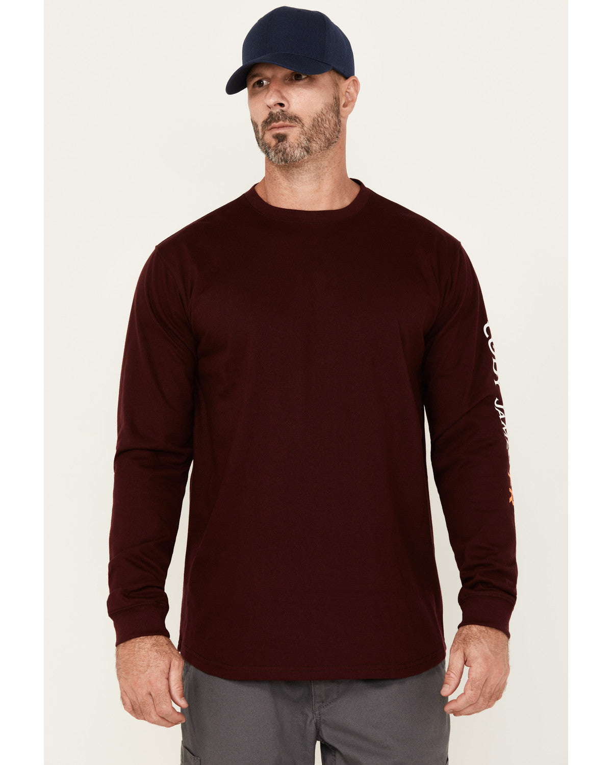 Men's FR Logo Long Sleeve Graphic Work T-Shirt Burgundy