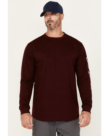 Men's FR Logo Long Sleeve Graphic Work T-Shirt Burgundy