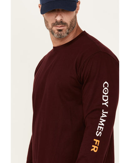 Men's FR Logo Long Sleeve Graphic Work T-Shirt Burgundy