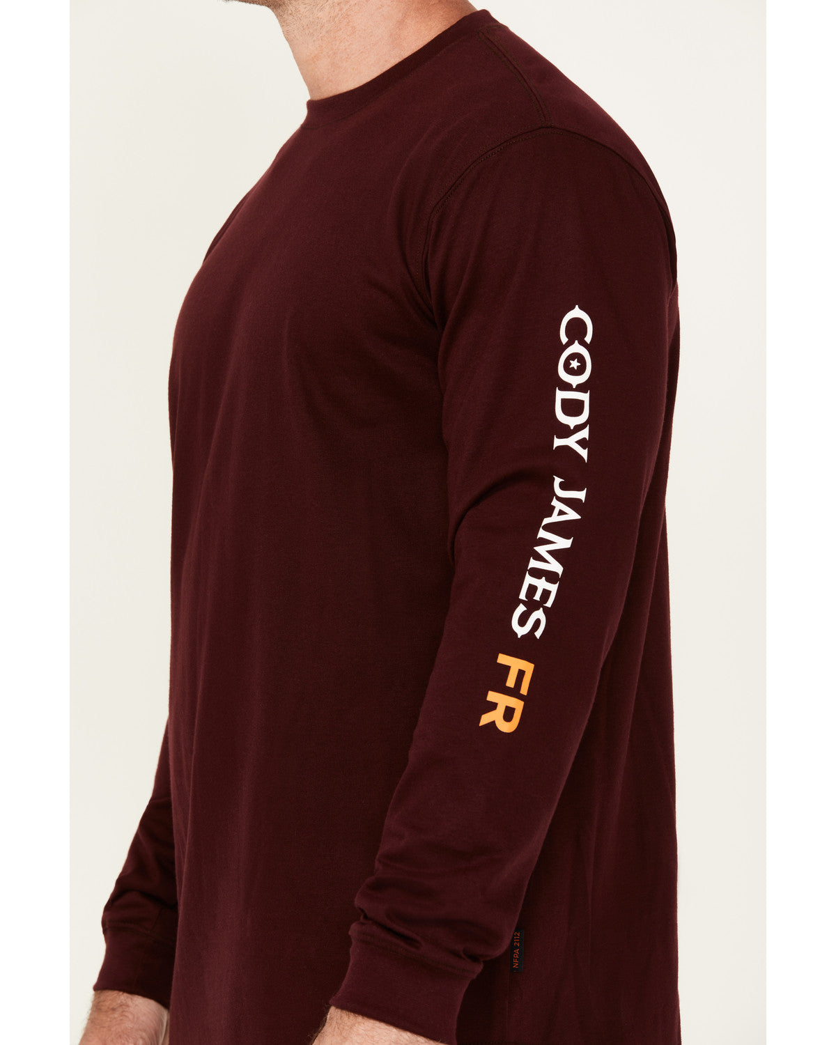 Men's FR Logo Long Sleeve Graphic Work T-Shirt Burgundy