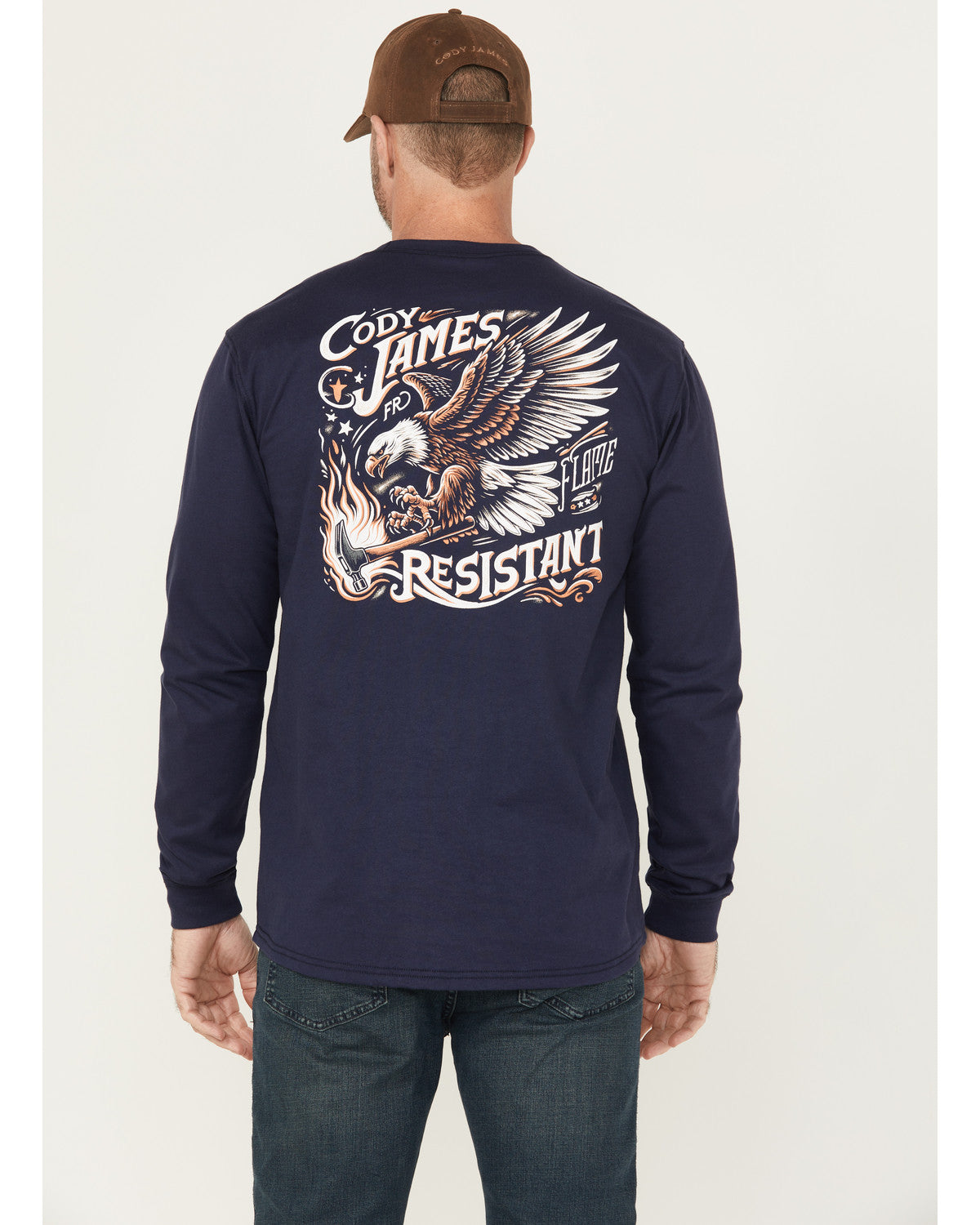 Men's FR Eagle Long Sleeve Graphic Work T-Shirt Navy