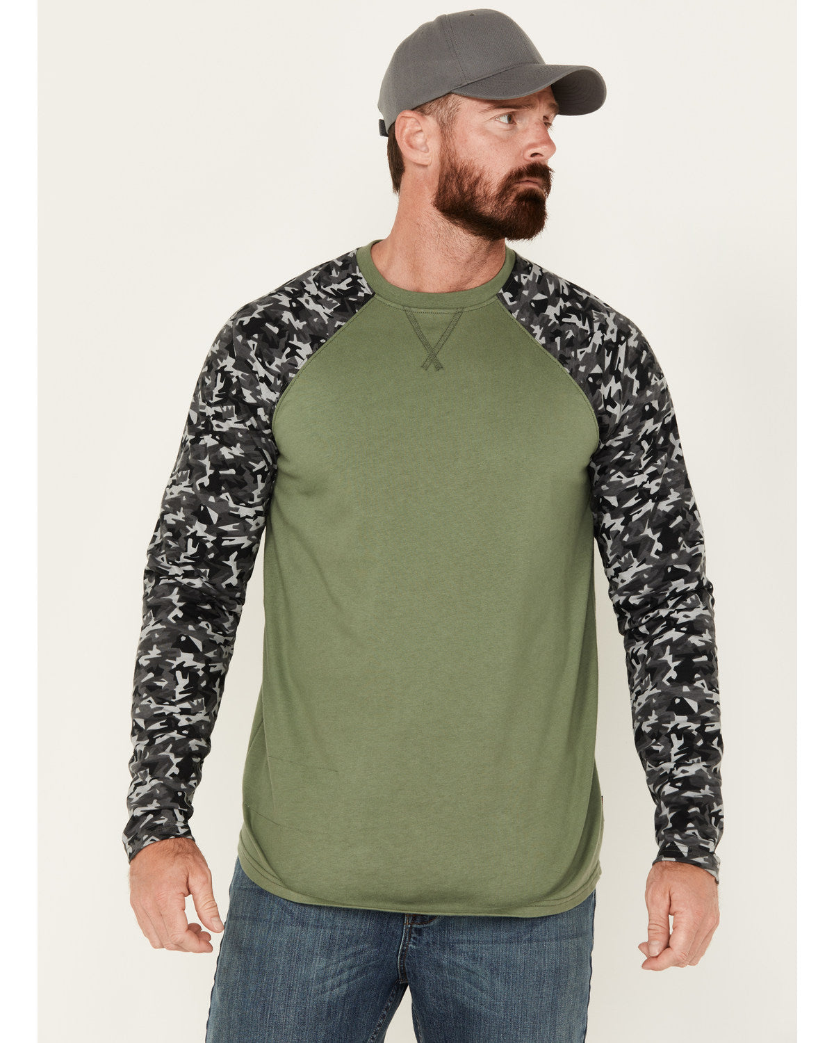 Men's FR Color Block Baseball Work T-Shirt Olive