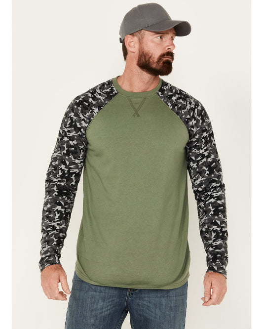 Men's FR Color Block Baseball Work T-Shirt Olive