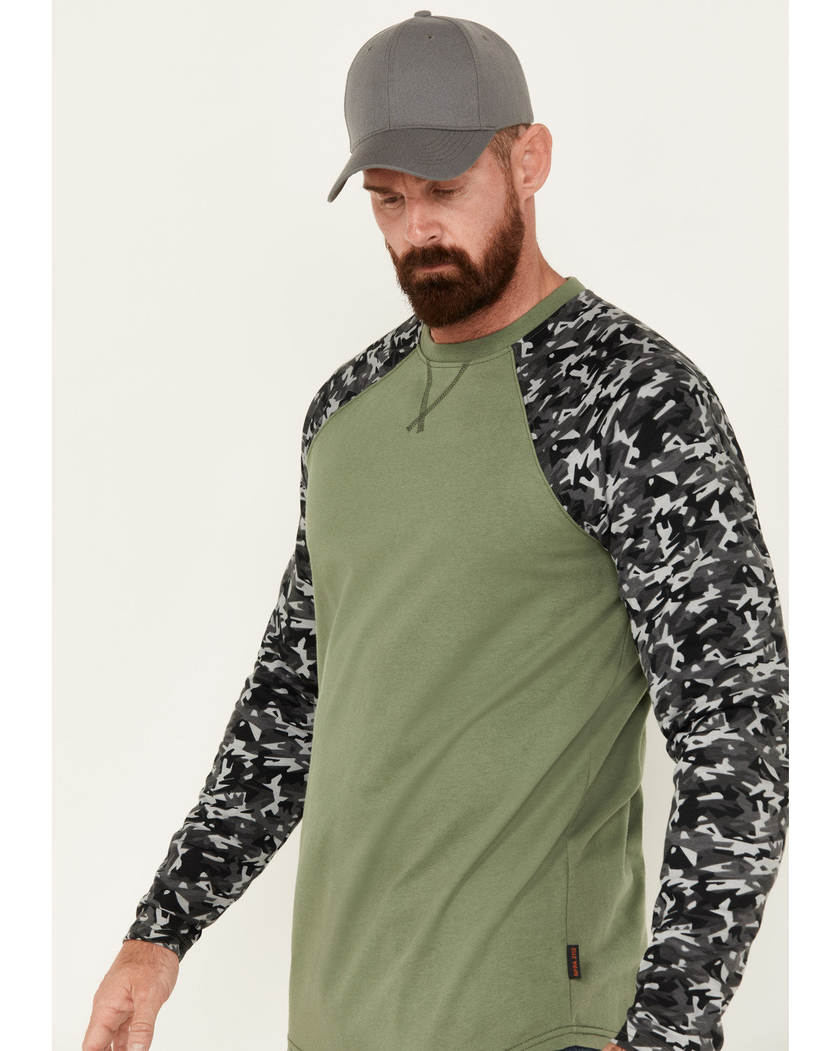 Men's FR Color Block Baseball Work T-Shirt Olive
