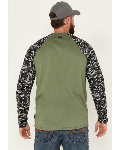 Men's FR Color Block Baseball Work T-Shirt Olive