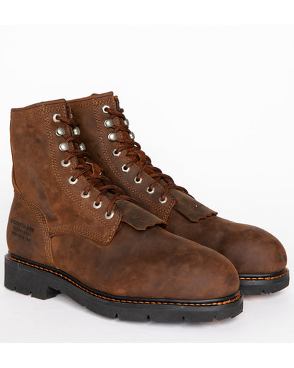 Men's 8" Mustang Lace-Up Kiltie Waterproof Work Boots - Com Brown
