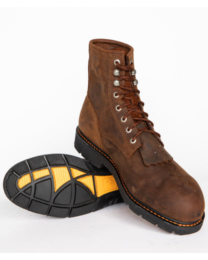 Men's 8" Mustang Lace-Up Kiltie Waterproof Work Boots - Com Brown