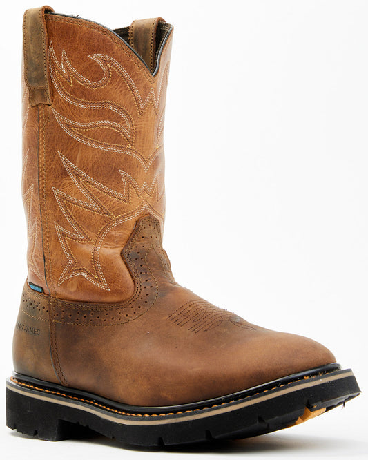 Men's Mustang Pull-On Waterproof Work Boots - Soft Toe Tan