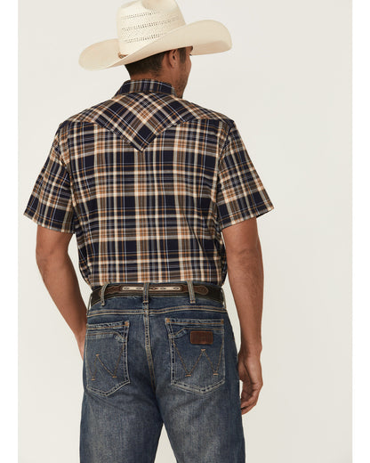 Men's Rustic Rodeo Plaid Print Short Sleeve Snap Western Sh Navy
