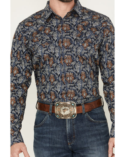 Men's Rodeo Ritz Paisley Print Long Sleeve Snap Western Shi Navy