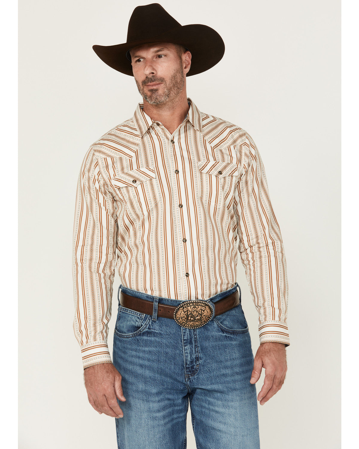 Men's Sierra Southwestern Striped Long Sleeve Snap Western Cream