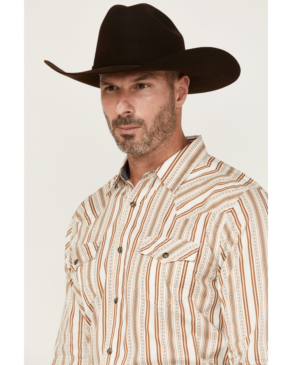 Men's Sierra Southwestern Striped Long Sleeve Snap Western Cream