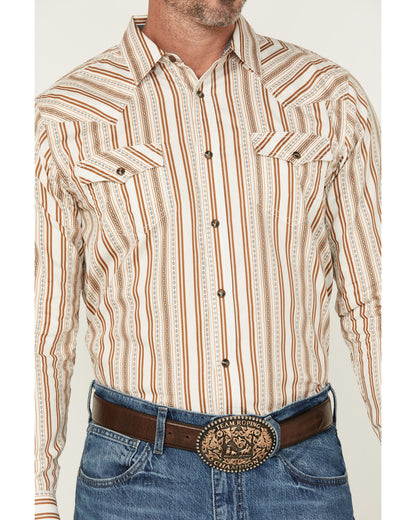 Men's Sierra Southwestern Striped Long Sleeve Snap Western Cream