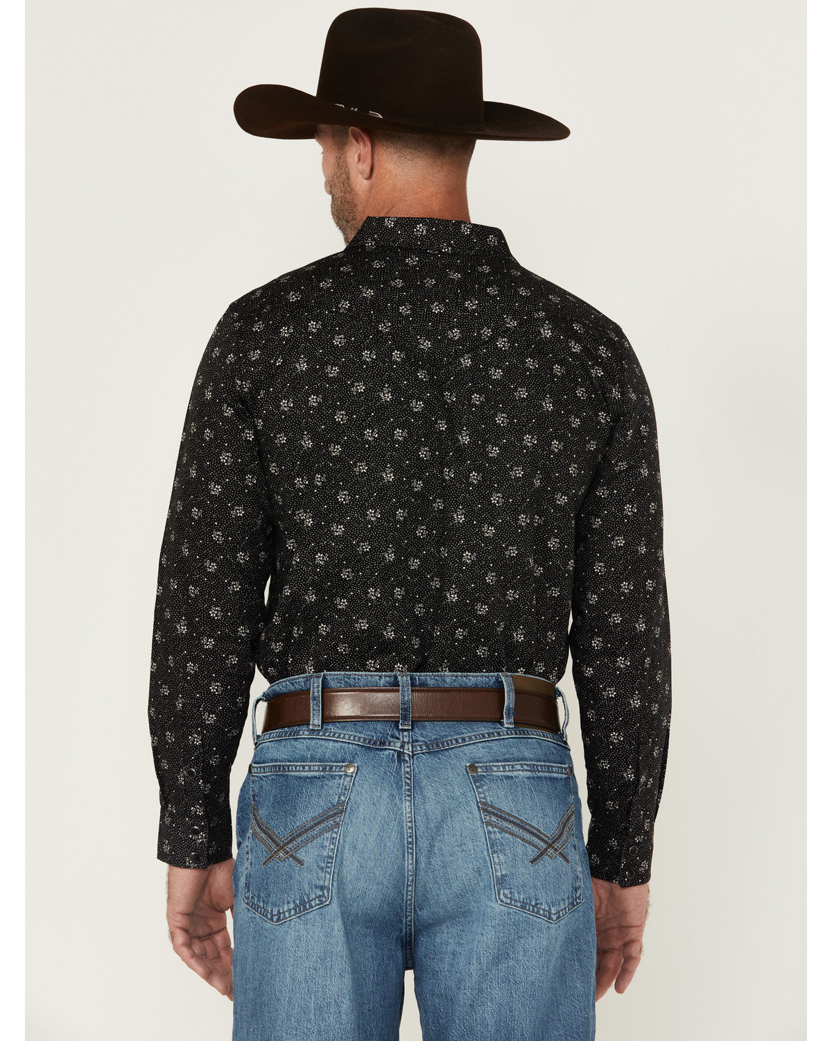 Men's Saddle Peak Floral Print Long Sleeve Snap Western Shi Black