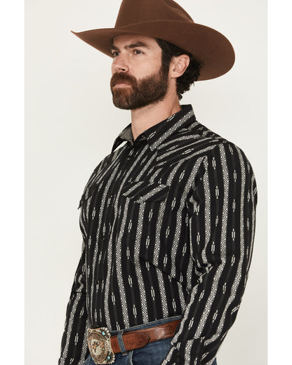 Men's Range Rover Ready Striped Long Sleeve Snap Western Sh Black