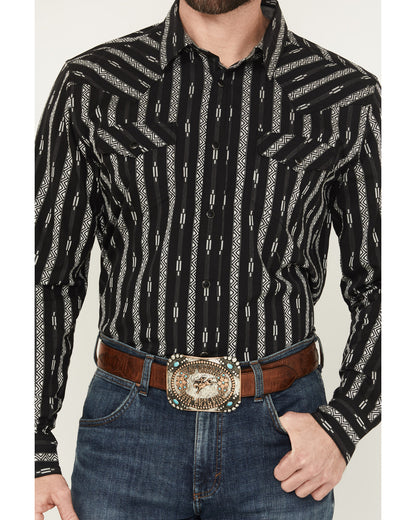 Men's Range Rover Ready Striped Long Sleeve Snap Western Sh Black