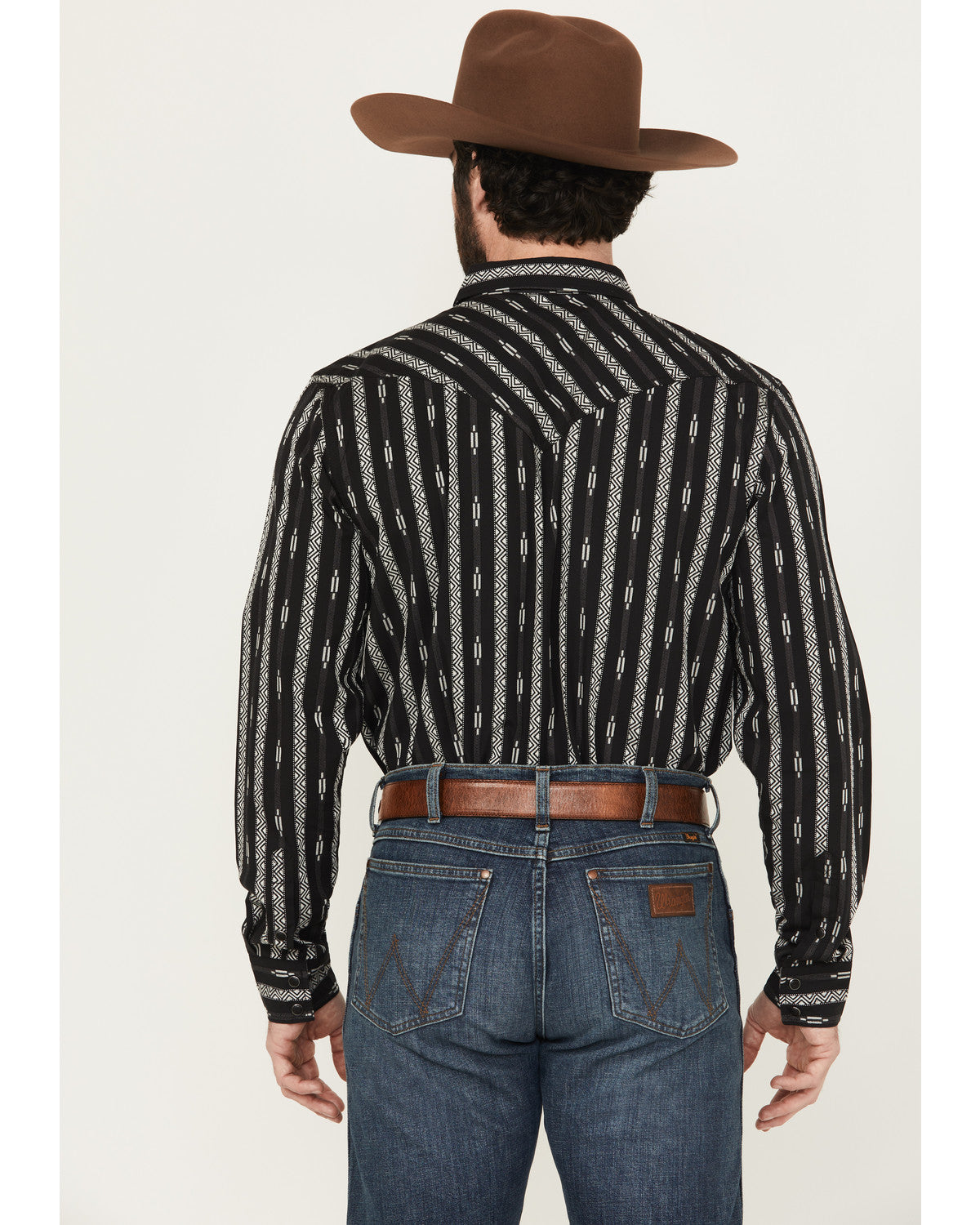 Men's Range Rover Ready Striped Long Sleeve Snap Western Sh Black