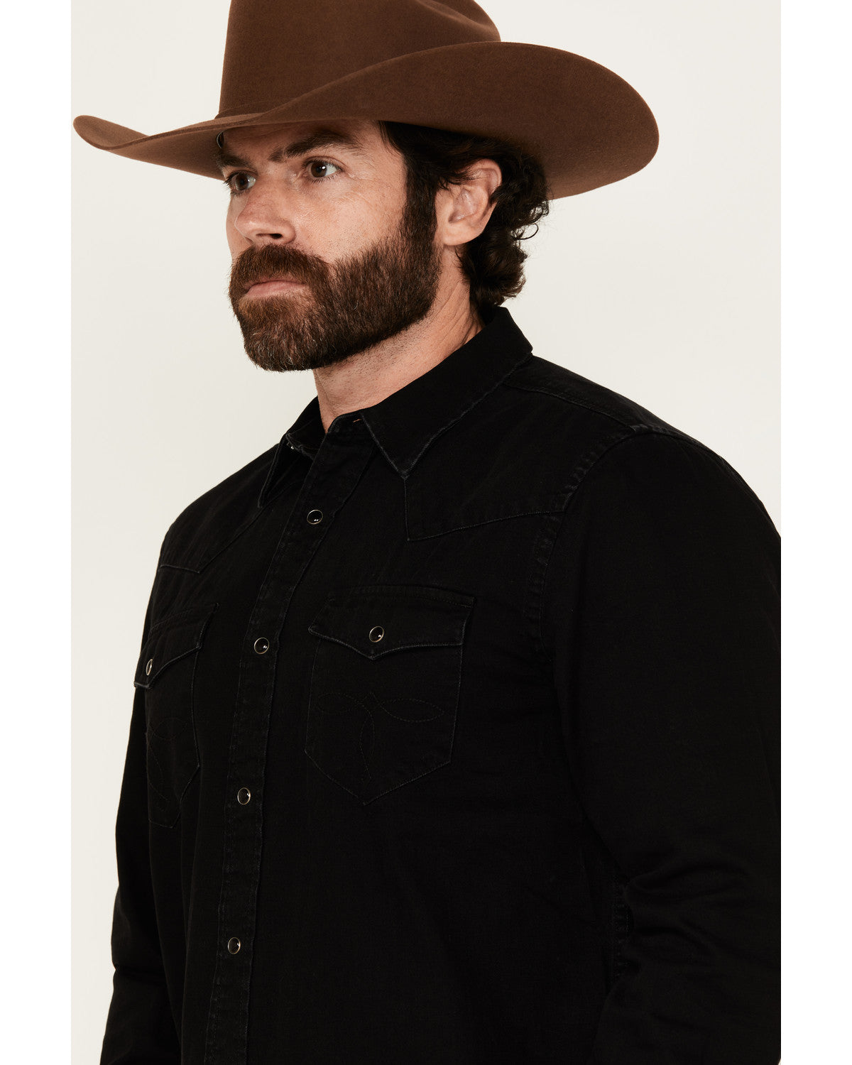 Men's Solid Long Sleeve Snap Denim Western Shirt - Tall Black