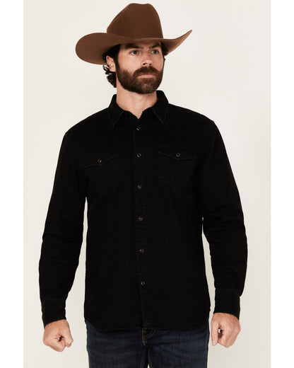 Men's Solid Long Sleeve Snap Denim Western Shirt - Big Black