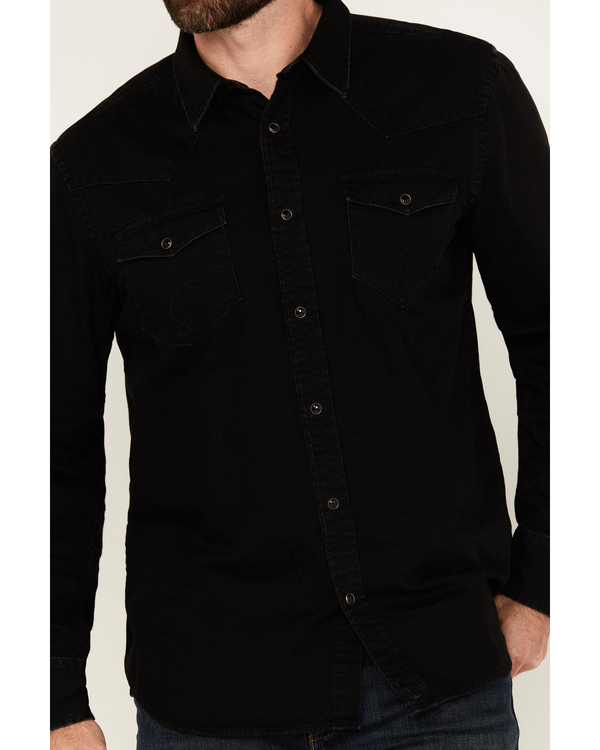 Men's Solid Long Sleeve Snap Denim Western Shirt - Big Black
