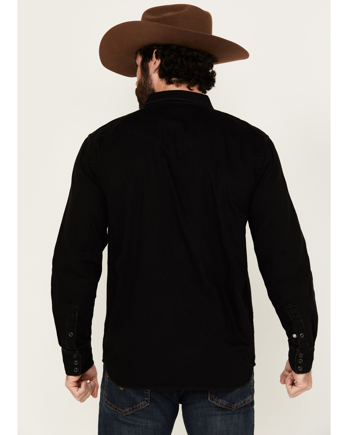 Men's Solid Long Sleeve Snap Denim Western Shirt - Big Black