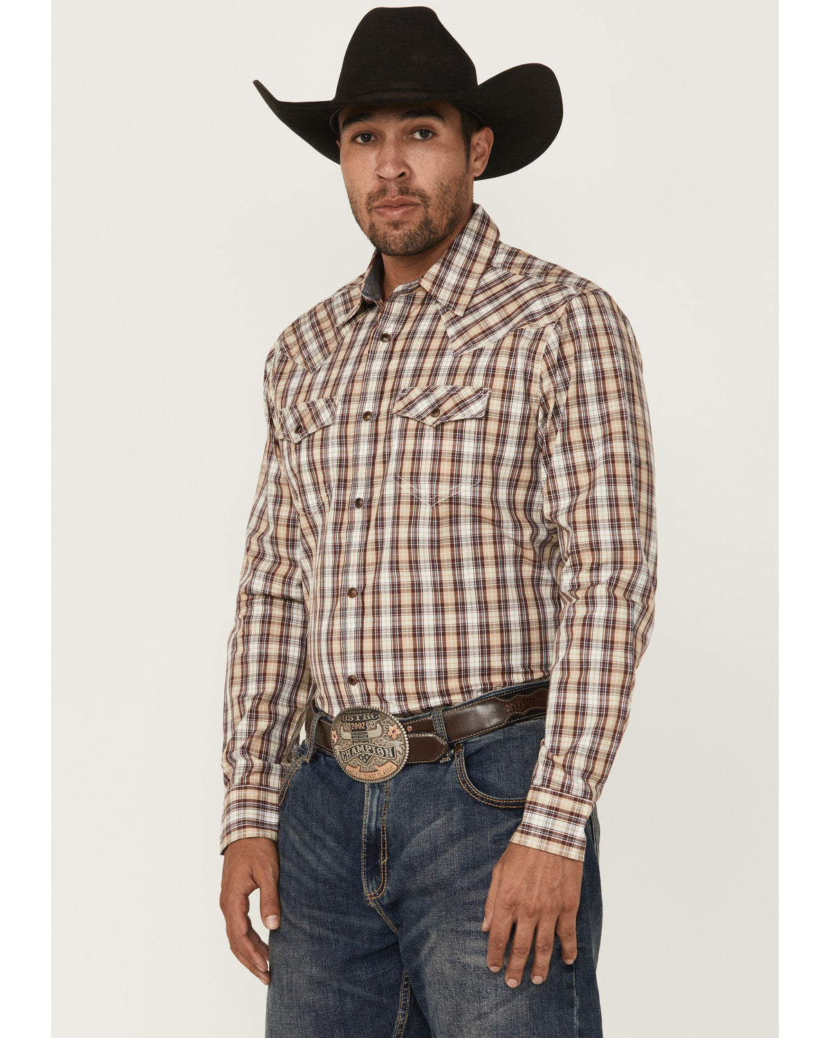 Men's Bradford Plaid Print Long Sleeve Snap Western Shirt Burgundy