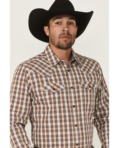 Men's Bradford Plaid Print Long Sleeve Snap Western Shirt Burgundy