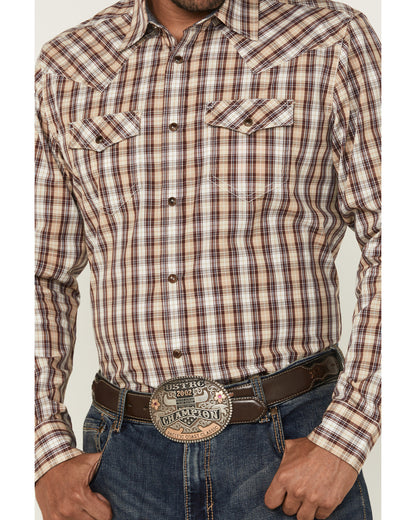Men's Bradford Plaid Print Long Sleeve Snap Western Shirt Burgundy