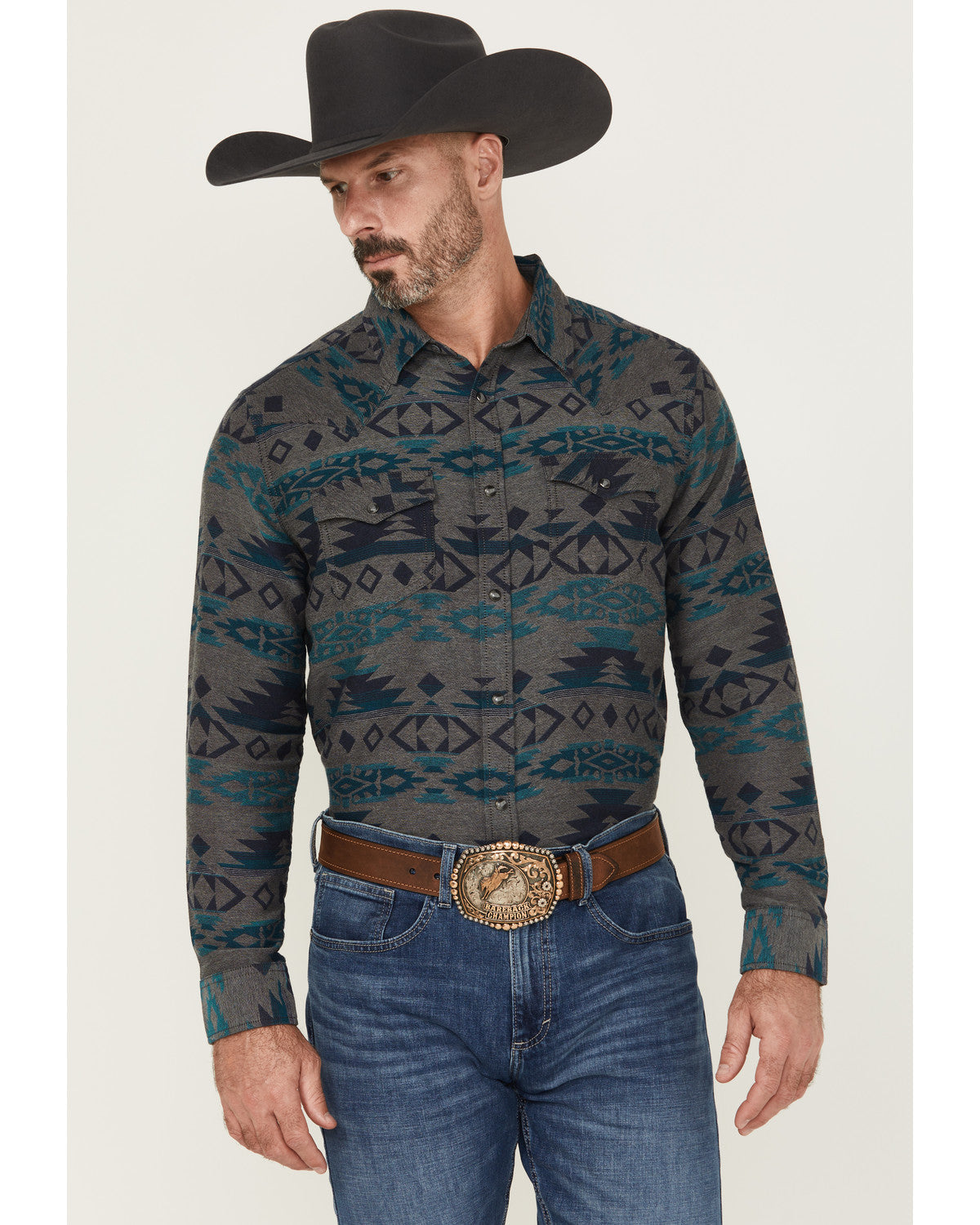 Men's Julian Southwestern Print Long Sleeve Snap Western Sh Grey