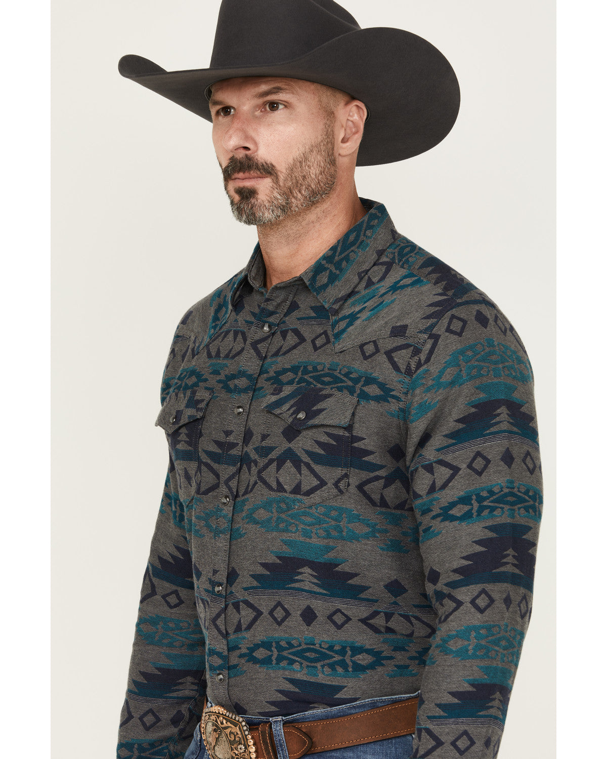 Men's Julian Southwestern Print Long Sleeve Snap Western Sh Grey