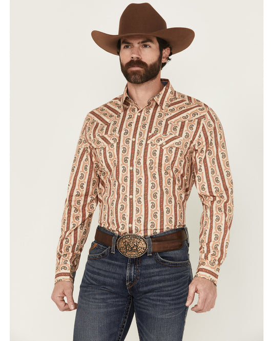 Men's Stillwell Paisley Print Long Sleeve Snap Western Shir Tan