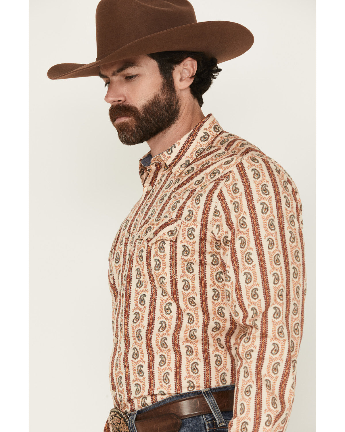 Men's Stillwell Paisley Print Long Sleeve Snap Western Shir Tan