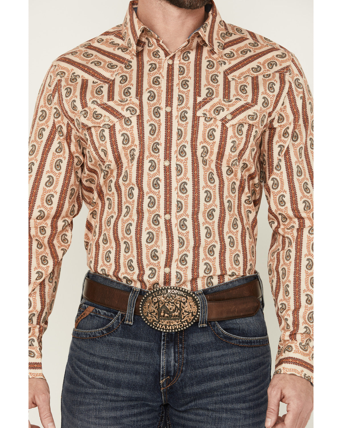 Men's Stillwell Paisley Print Long Sleeve Snap Western Shir Tan